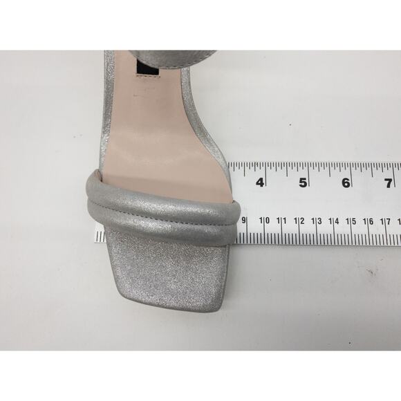 Nine West Dark Silver Metallic Urgreat Square Toe Leather Ankle Strap Sandals 5 - Picture 14 of 14